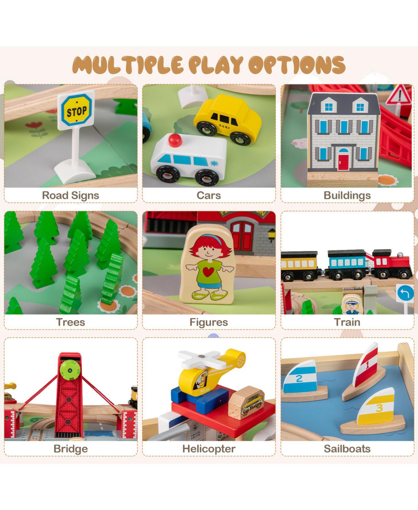 Детская игрушка Mecale Reversible-Tabletop Magnetic-Train Activity Table with Working Crane, цвет: Коричневый — фото 7