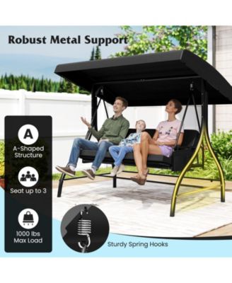 3-Piece Patio Swing with Canopy, Removable Cushions & Side Pockets