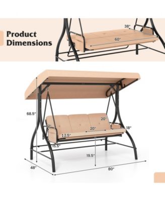 3-Piece Patio Swing with Canopy, Removable Cushions & Side Pockets
