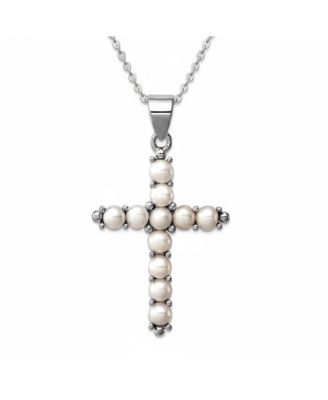 925 Sterling Silver 18 Inch Rhodium-plated Large Freshwater Cultured Pearl Cross Necklace