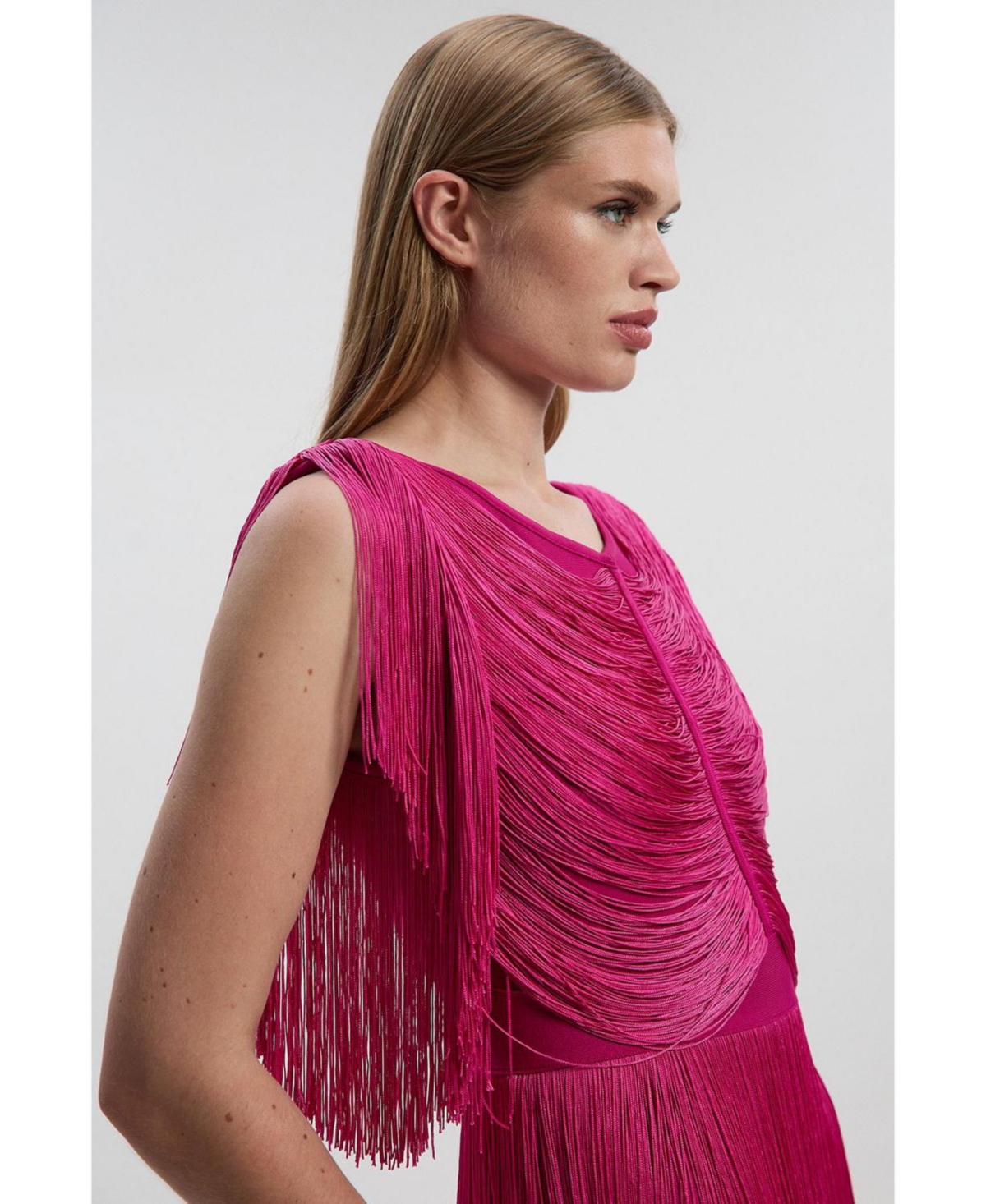 Karen Millen Women's Maxi Draped Fringe Knitted Mini Dress