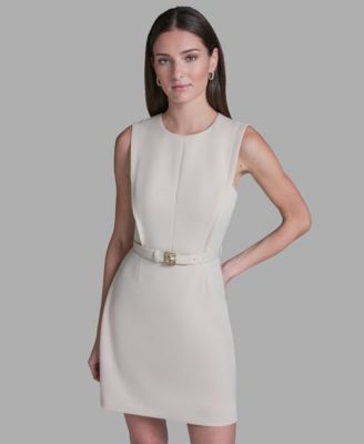 Women's Sleeveless Jacquard Belted Mini Dress