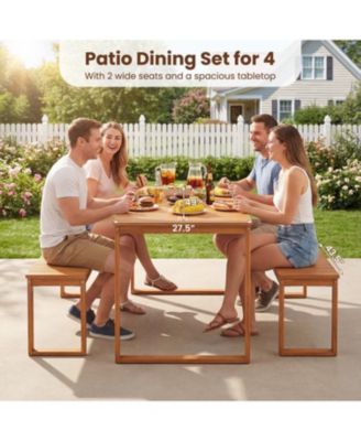 Outdoor 3-Piece Dining Set with Acacia Wood Table and 2 Benches