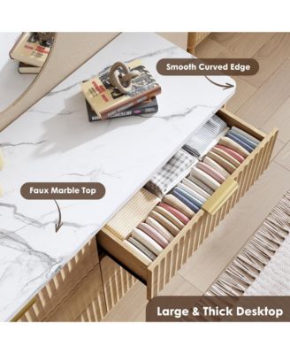 Fluted Dresser for Bedroom, 6 Deep Drawer Modern Wood Storage Chest