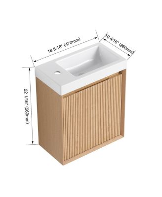 Wall Mounted Bathroom Vanity with Resin Sink, Modern 3D Stripe Door & Soft Close, 18.5" Natural Small Space Storage Cabinet