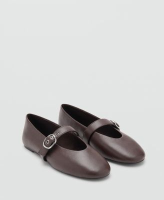 Women's Buckle Strap Leather Ballerina