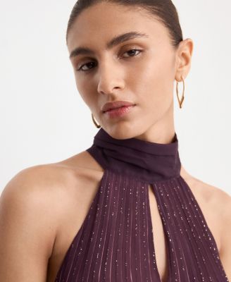 Women's Pleated Halter Neck Dress