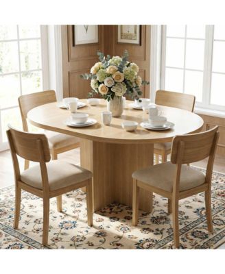  Extendable Round Dining Table for 4-8,Kitchen Oval Dining Table with Removable Leaves