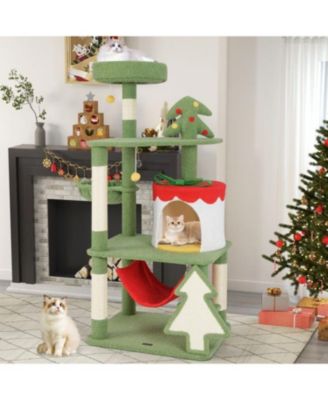 Christmas Cat Tree with Sisal Scratching Posts & Gift Box Condo, Holiday Pet Furniture