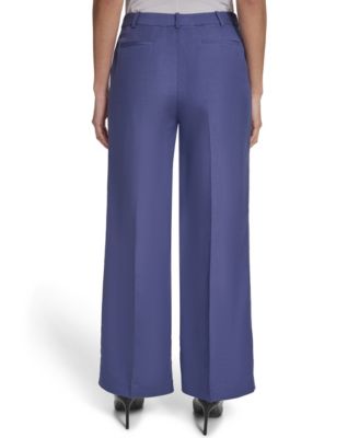 Petite Mid-Rise Zip Closure Wide-Leg Pants