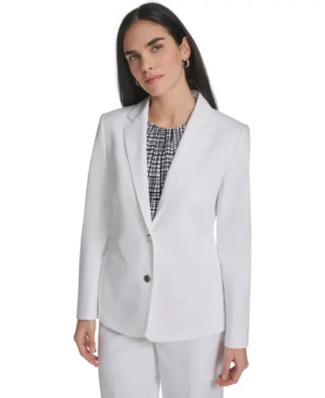 Petite Notch Collar Long-Sleeve Jacket - White