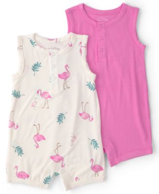 PurelySoft by Carter’s Baby Girls' Flamingo Sleeveless Romper, 2-Pack