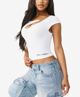 Women's Crystal Horseshoe Cut Out Rib Top