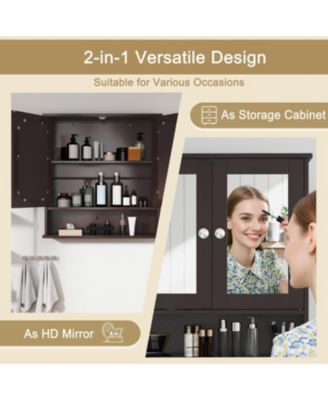 Wall Mounted Mirror Cabinet with Storage Shelf and Doors