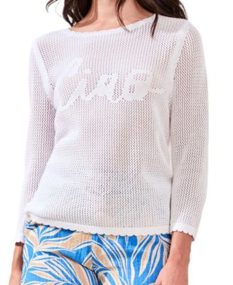 Women's Open-Stitch Embroidered Crew Neck Sweater