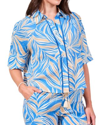 Women's Printed Loop-Stitch Button Camp Shirt