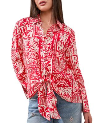 Women's Printed Tie-Front Blouse