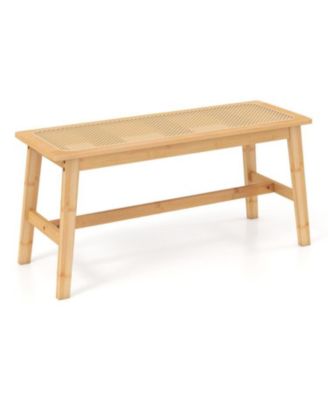 Indoor Outdoor Wicker Dining Bench with Handwoven Rattan Seat