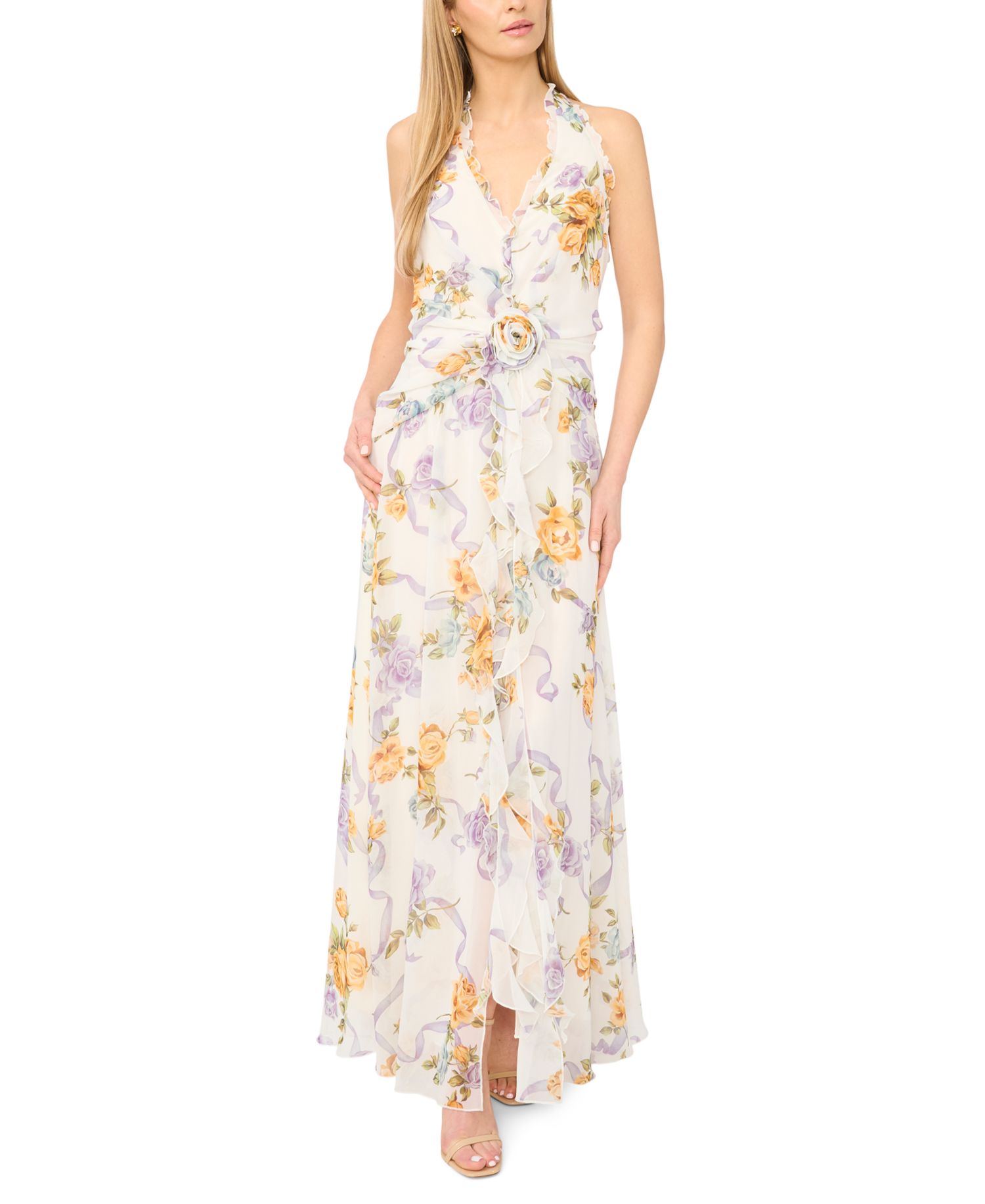 Women's Sleeveless Ruffle Front Maxi Dress