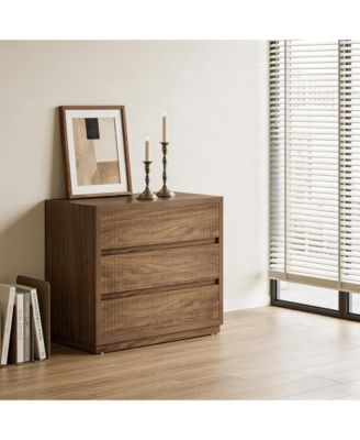 Fluted Nightstand, Oversized 3 Drawers Storage Cabinet, Mid Century Modern Wooden Bedside End Table for Bedroom, Living Room