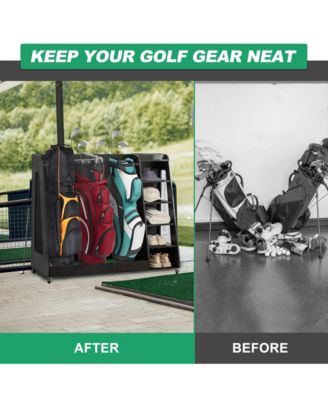 Golf Bag Storage Rack - Wooden Golf Clubs Organizer Fit 3 Golf Bags and Other Golfing Equipment Accessories for Garage, Club, Basement