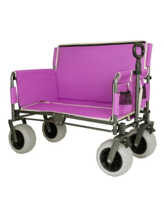 Folding Wagon - Heavy-Duty Wagon Cart with All-terrain Wheels and Bench Seat, 500lbs Capacity for Camping and Beach