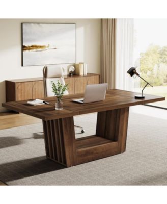 63'' Executive Office Desk, Modern Computer Home Office Desk with Robust Base, Large Wooden Conference Table