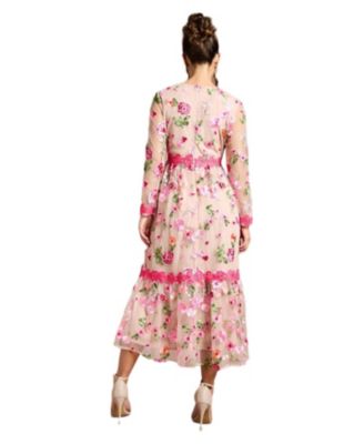 Women's Embroidered Floral Midi Dress