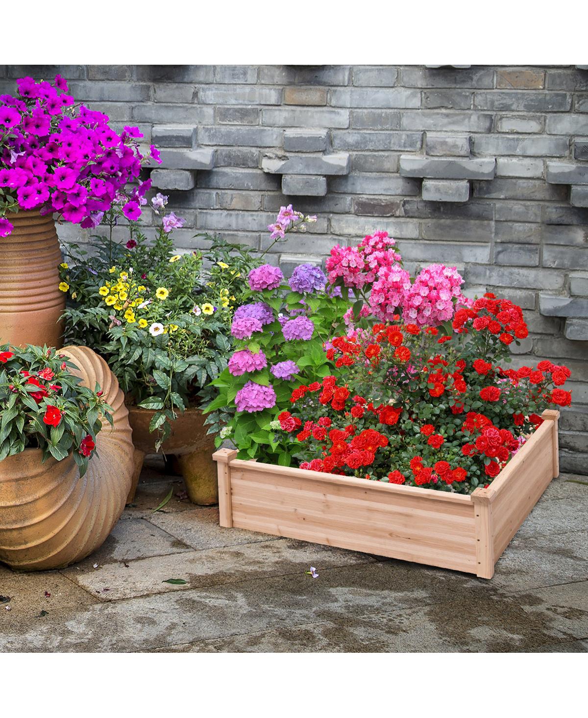 Gymax Wooden Garden Bed Vegetable Flower Raised Square Planter Kit Outdoor Garden