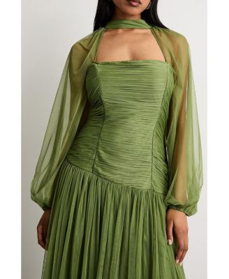 Women's Bow Detail Gathered Tulle Maxi Dress