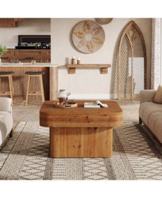 31.5'' Solid Wood Coffee Table, Farmhouse Square Coffee Table