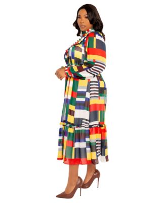 Plus Size Plaid Ruffle Collar Shirt Dress