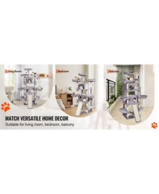 Light Grey Indoor Cat Tower, 68.5" with Condos, Scratching Posts, Hammocks & Ramp, Pet Furniture