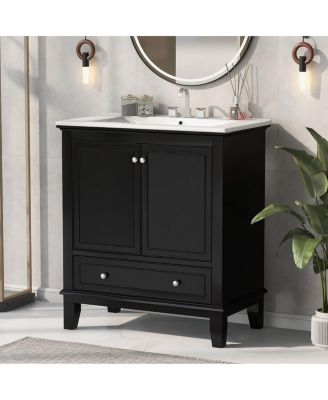 30" Bathroom Vanity with Sink, Multi-Functional Storage Cabinet with Doors and Drawer, Solid Wood & MDF for Small Bathrooms