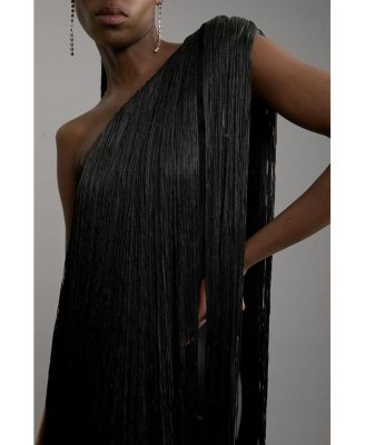 Women's Asymmetric Draped Fringe Mini Dress