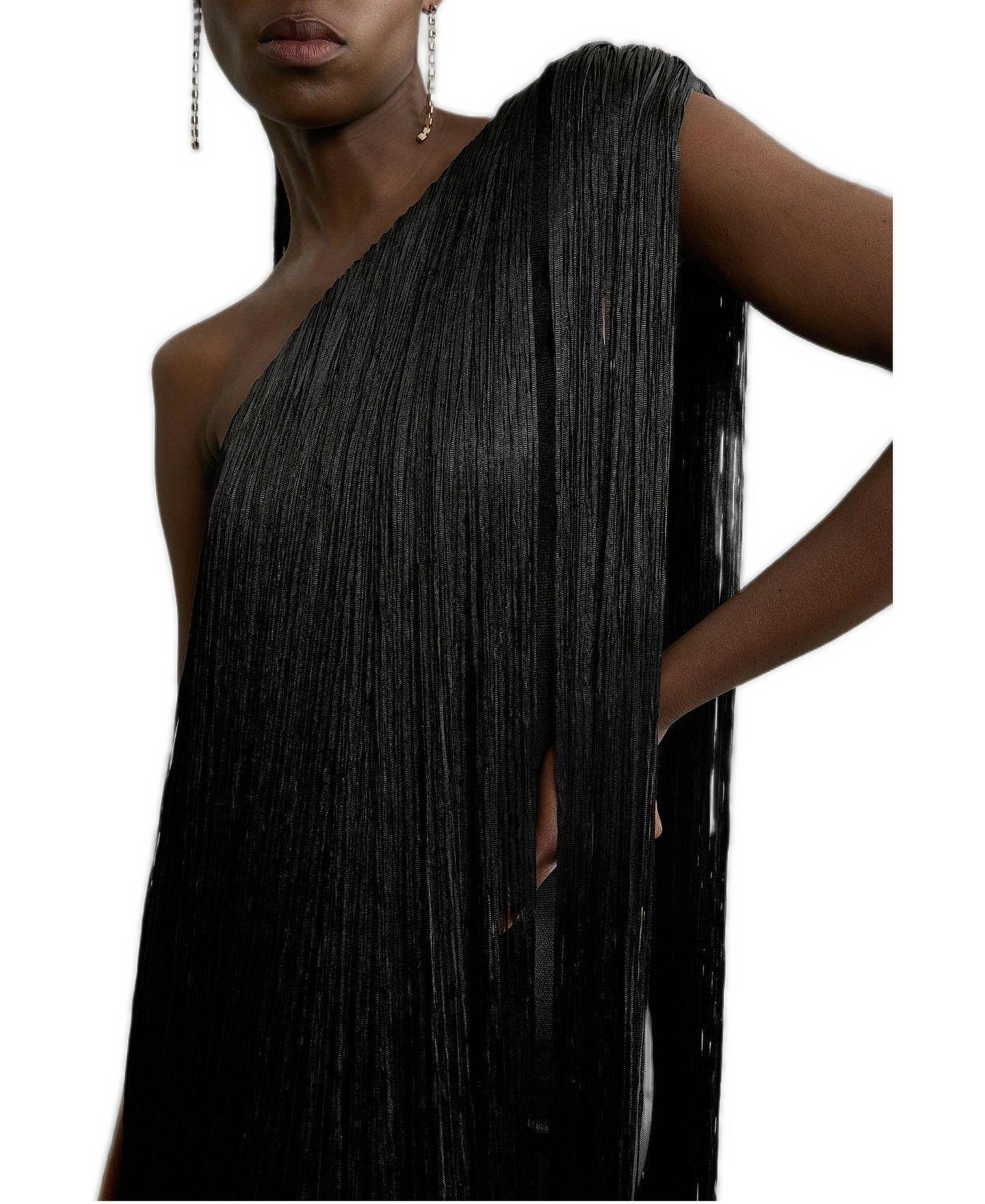 Женское платье Karen Millen Asymmetric Draped Fringe Mini, цвет: Чёрный — фото 2