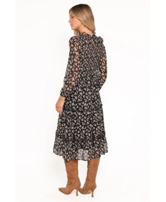 Women's Edwina Shirred Frill Long Sleeve Midi Dress