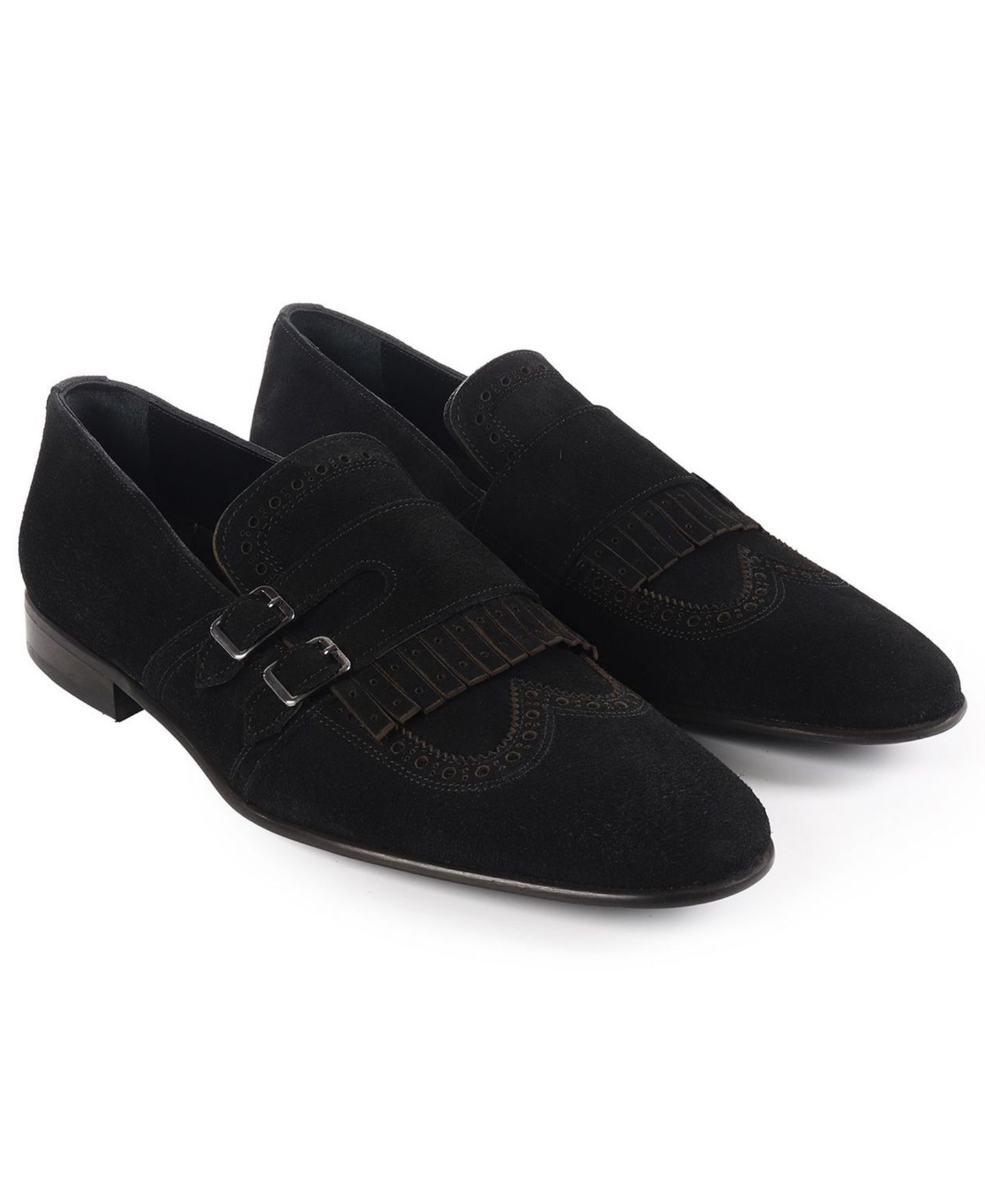 Обувь VELLAPAIS Men's Nexus Double Monk Wingtip Slip-On, цвет: Чёрный — фото 5