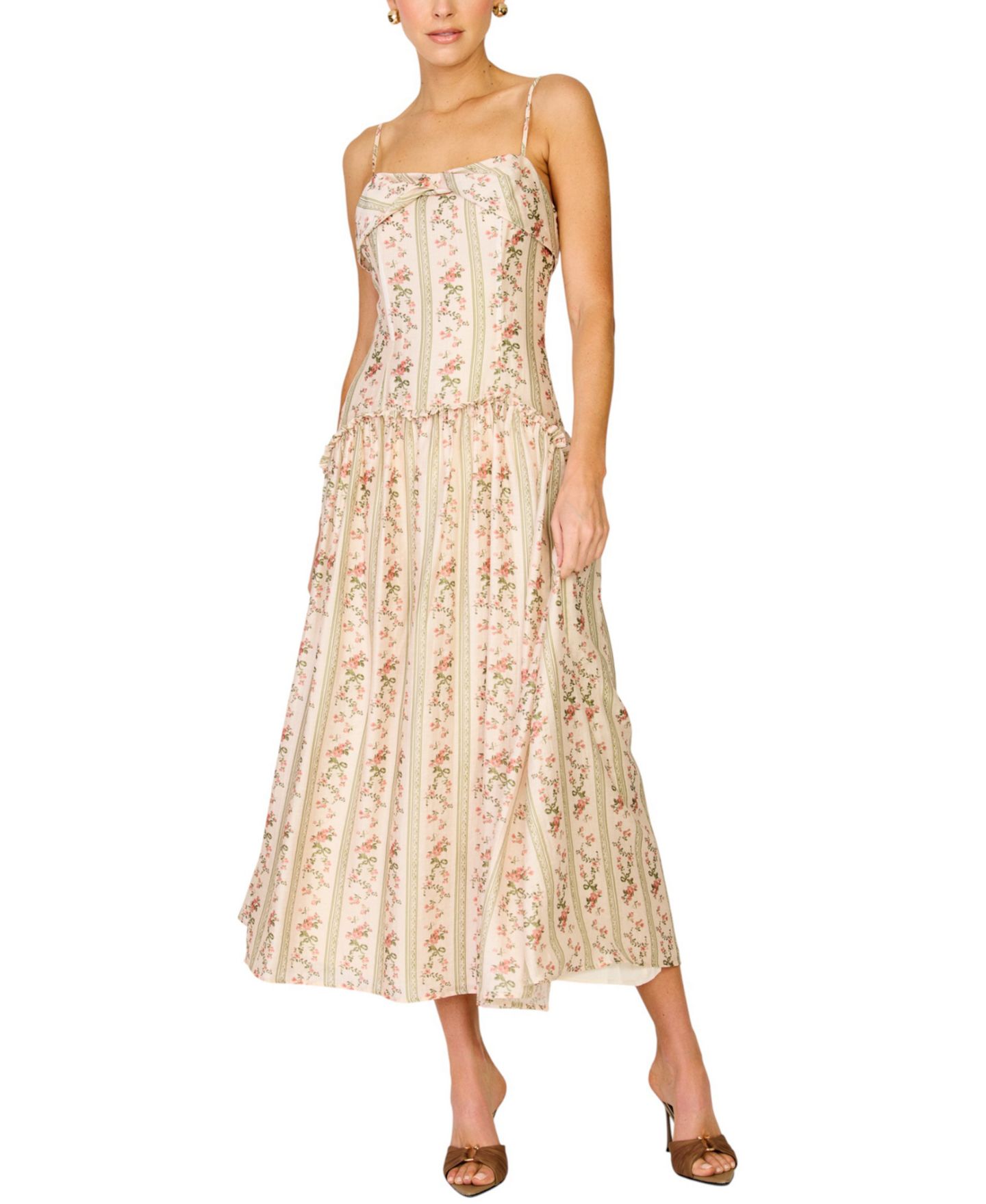 Женское платье Line & Dot Straight Neck Maxi, цвет: Кремовый разноцветный — фото 2