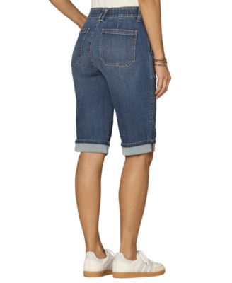 Petite Mid-Rise Uncuffed Button Closure Denim Shorts