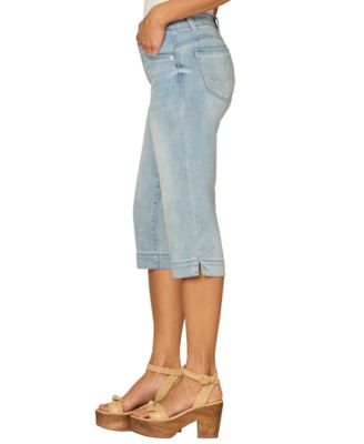 Petite Mid-Rise Side Slit Bow Embroidered Denim Shorts
