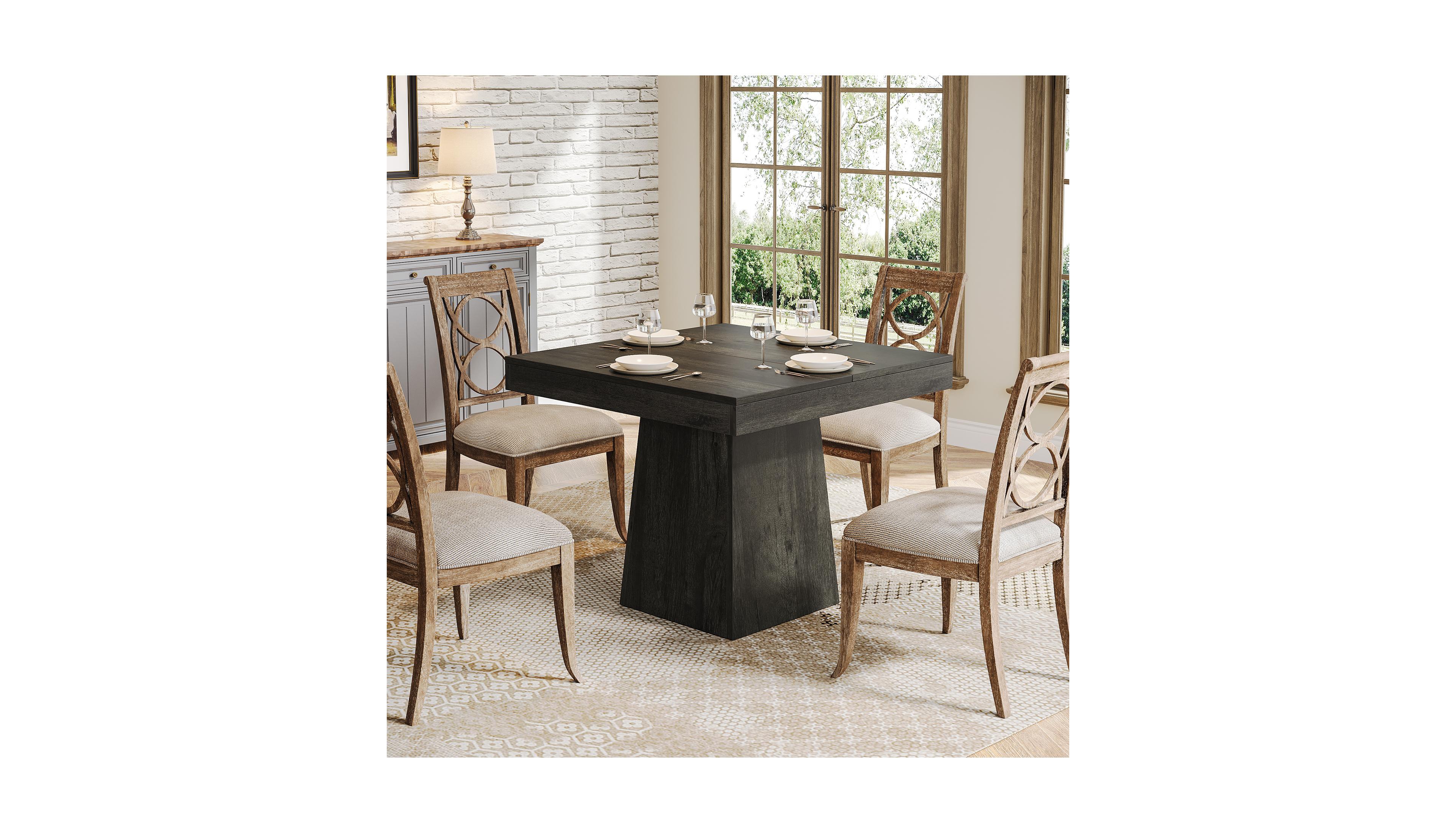 Tribesigns Square Dining Table for 4, 31.5-Inch Kitchen Table Small Dinner Table with Sturdy Pedestal Base, Farmhouse Dining Room Table, Gray