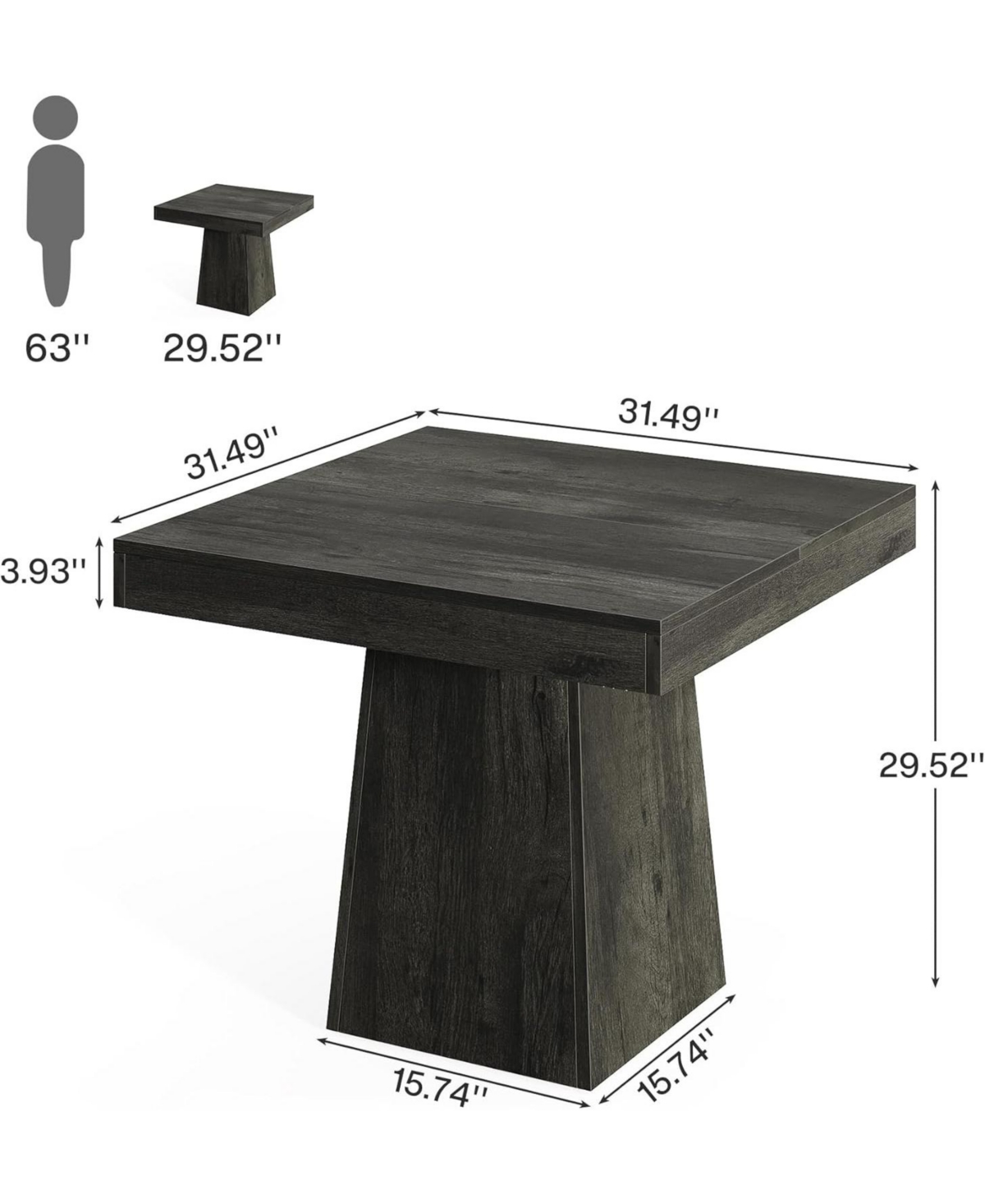 Tribesigns Square Dining Table for 4, 31.5-Inch Kitchen Table Small Dinner Table with Sturdy Pedestal Base, Farmhouse Dining Room Table, Gray