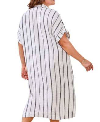 Plus Size Yarn Dye Stripe Flowy Shirt Dress