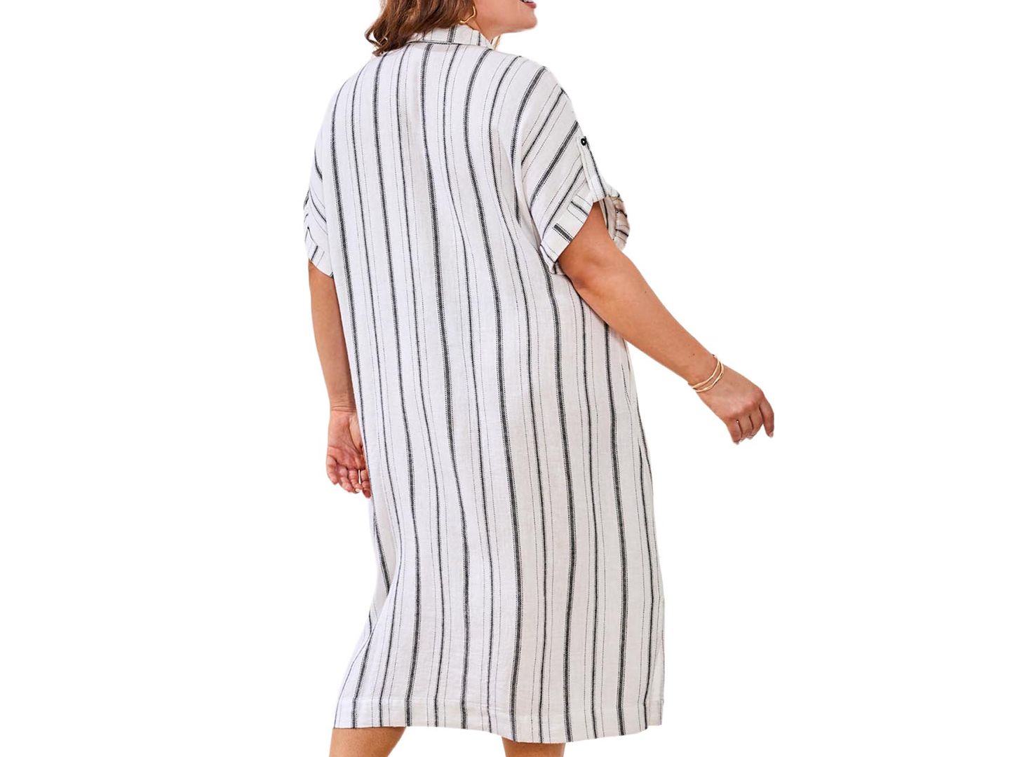 Женское платье TRIBAL Plus Size Yarn Dye Stripe Flowy Shirt-Dress, цвет: Whiteblack — фото 4