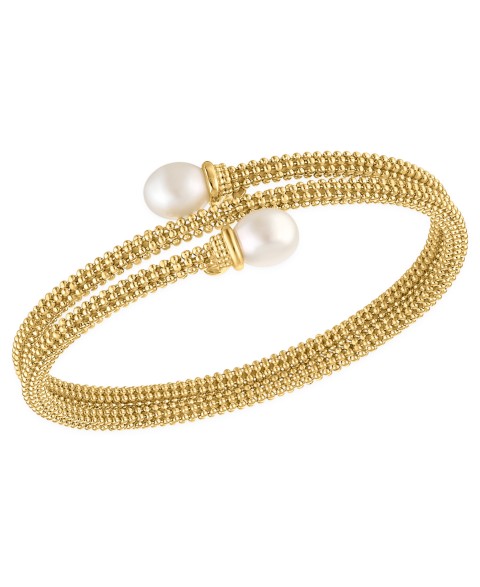 Украшения Macy's Cultured Freshwater Pearl (7.5-8mm) Bypass Coil Bangle Bracelet in 14k Gold over Sterling Silver
