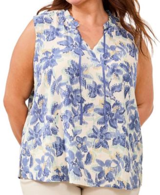 Plus Size Inclusive Frill-Neck Printed Blouse