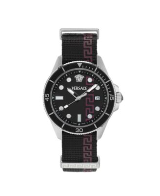 Men's Greca Force Black Matte Silver Stainless Steel Watch, 42mm