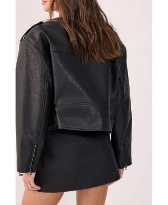 Women's Belted Faux Leather Biker Jacket