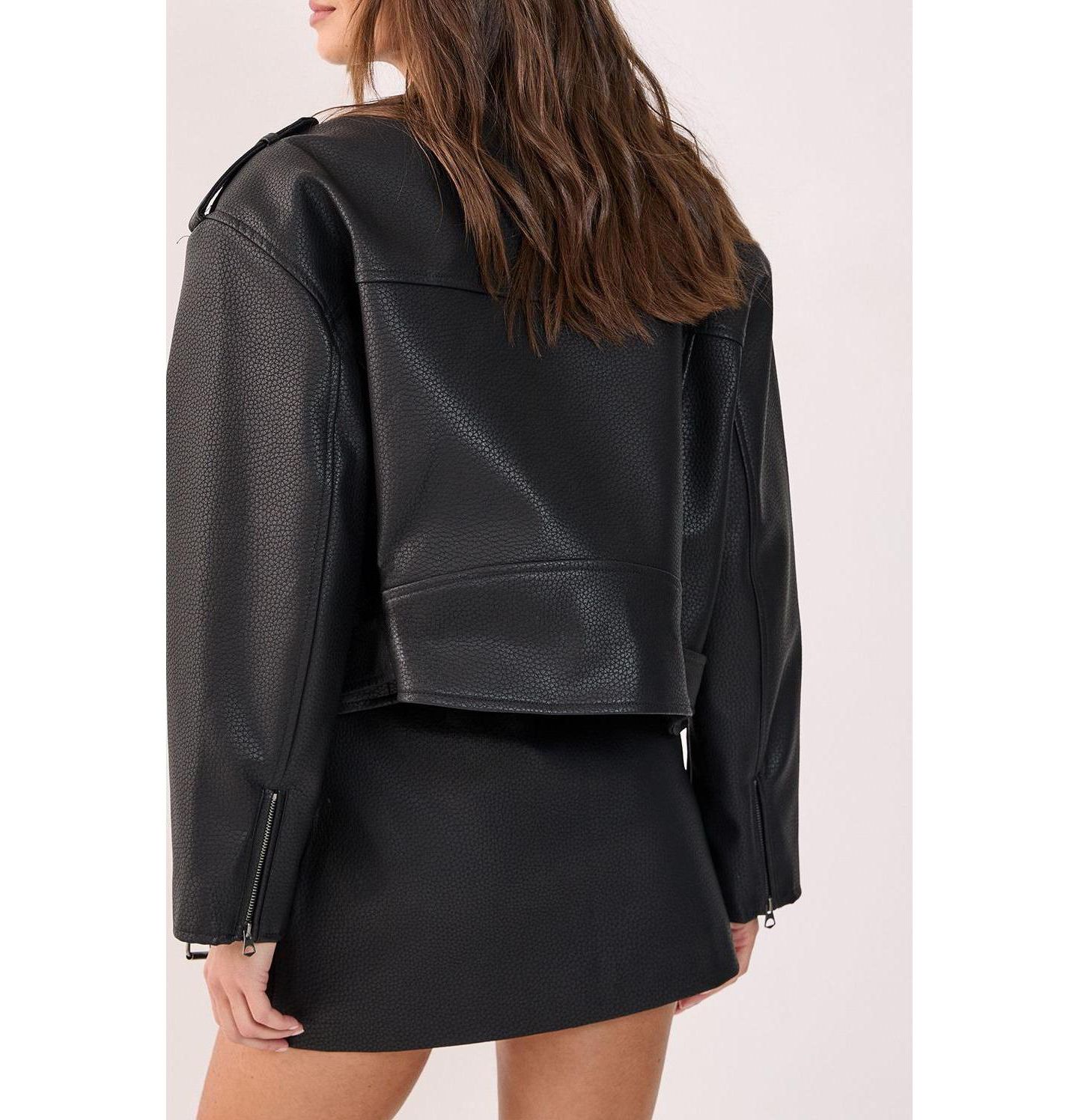 Женская куртка Nasty Gal Belted Faux Leather Biker, цвет: Чёрный — фото 6